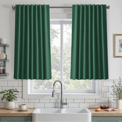Vista 41 de UHITECH Cortinas cortas de lino de 24 pulgadas de largo para ventanas pequeñas de granja, cortinas opacas modernas para sala de estar, pestañas