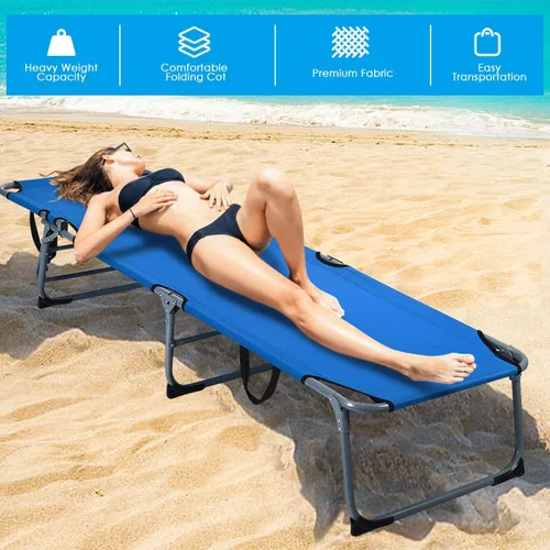 Vista 3 de COSTWAY Tumbona plegable ajustable para patio, playa, camping, reclinable, para tomar el sol, color azul