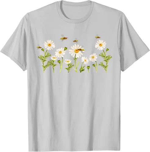 Vista 46 de Marguerites Daisy - Camiseta de verano con margaritas de jardín de flores, Negro, S