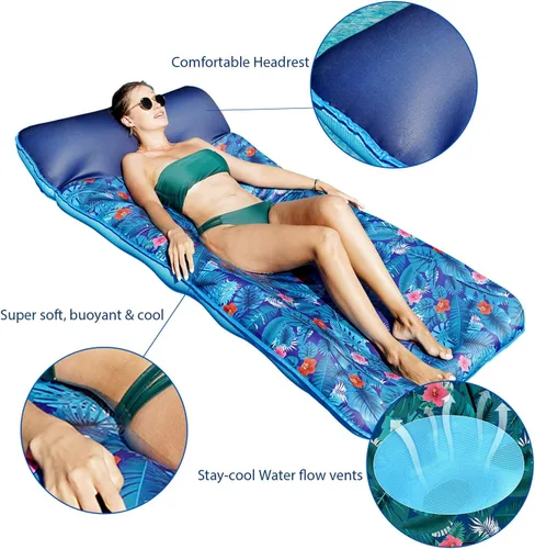 Vista 4 de FindUWill Flotador de Piscina Lounge de Gran Tamaño, 72" X 37" Flotadores de Piscina Extra Grandes Cubiertos de Tela para Adultos, Tumbona Inflable