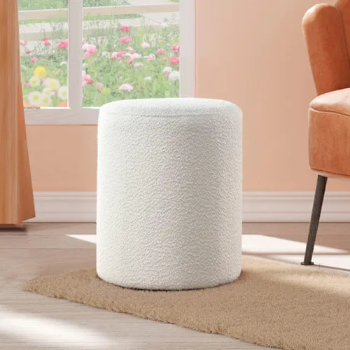 Vista 10 de Get Set Style Otomana Redonda Moderna con Asiento Acolchado Suave, Taburete de Tocador Multifuncional para Maquillaje, Reposapiés Tapizado Taburete