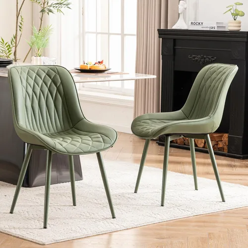 Vista 13 de Juego de 2 sillas de comedor YOUNIKE con respaldo alto, sillas de cocina y comedor estilo de mediados de siglo, tapizadas en cuero sintético, silla