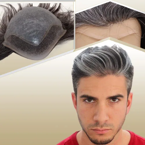 Vista 15 de Peluca de cabello humano europeo de repuesto para hombre, encaje suizo frontal, 0.003 in, piel fina, poliuretano, con bucle, 10 x 8 pulgadas