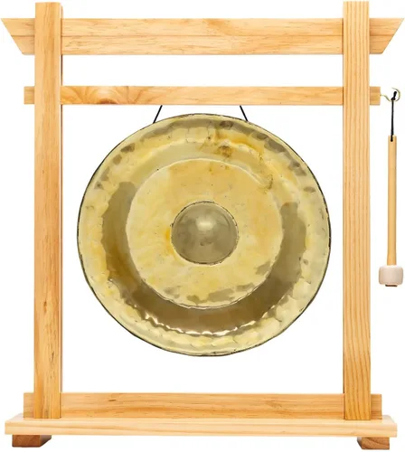 Vista 7 de Gongs de pezón dorado tailandés en soportes, incluye gong, tu elección de soporte y maza/tono brillante transparente/gong fabricado en Tailandia