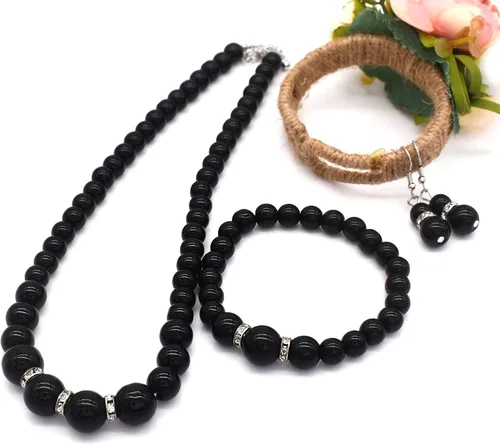 Vista 6 de CIOOU Collar de perlas de imitación para mujer, gargantilla de perlas y aretes, conjunto de joyas de boda para novia, collares de cuentas gruesas