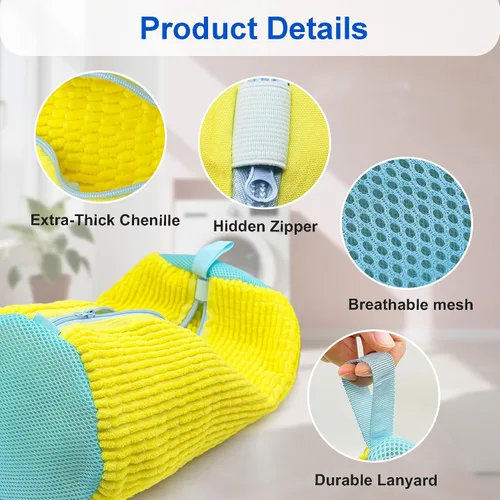 Vista 4 de Bolsa para lavadora de zapatos, paquete de 2 bolsas reutilizables para zapatos de lavandería con cremallera para tenis y zapatos de tenis, limpieza