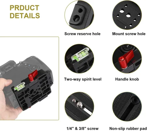 Vista 4 de Placa de liberación rápida P200 - Placa base de trípode para cámara con adaptador de abrazadera QR con orificio de tornillo de 1/4 y 3/8 pulgadas