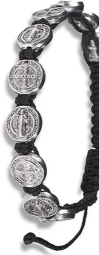 Vista 5 de Brazalete con tonos de plana estilo San Benito con cordón para muñeca ajustable, 8 pulgadas, metal común