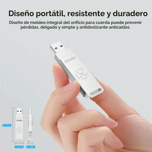 Vista 7 de iDiskk - Unidad flash USB C dual de 256 GB, 500 MB/s para iPhone, Android PC, Gen2 SSD