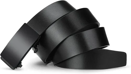 Vista 8 de Oyifan Cinturón negro para hombre, cinturón de diseñador de vestido de cuero genuino para hombres, moda Slide Ratchet Click Casual Mens Belt