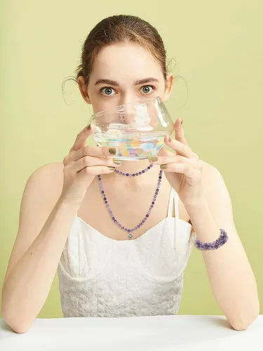Vista 5 de Firstmeet Collar de piedra larga de ágata con cuentas de cadena redonda suave pulsera joyería para mujer Amatista