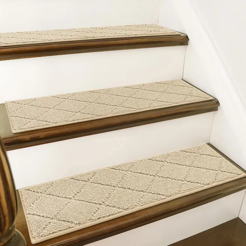 Vista 16 de COSY HOMEER - Alfombra antideslizante para escaleras, para interiores y escalones de madera, para niños y perros, 100 % poliéster, base de Beige