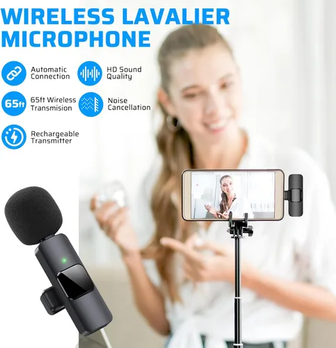 Vista 3 de Micrófono Lavalier inalámbrico dual para iPhone, iPad, perfecto para videoconferencias, grabación y transmisión en vivo