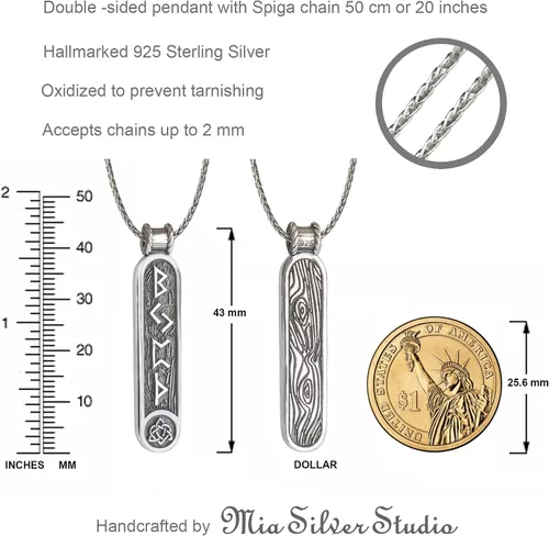 Vista 30 de Viking Rune Formula Pendant Necklace for Men Women - 925 Sterling Silver - Norse Nordic Celtic Jewelry - Runes Protection Amulet - Matching