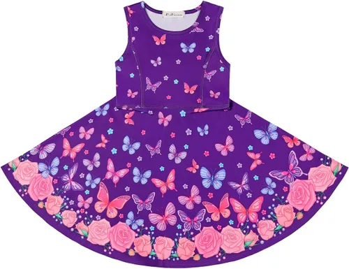 Vista 3 de LaBeca - Vestido sin mangas o de manga larga para niñas, vestidos informales con diseño de unicornio o sirena para niñas pequeñas o grandes