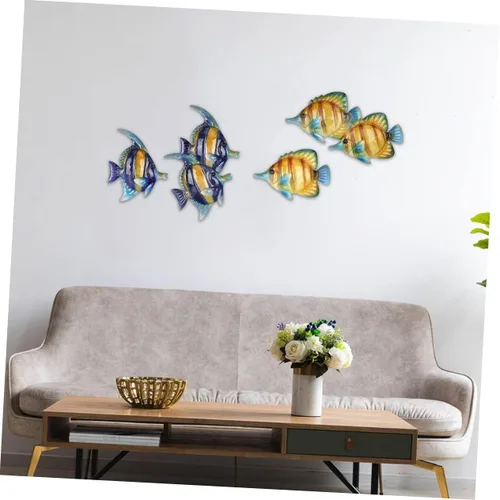 Vista 4 de BESPORTBLE Peces a rayas de hierro forjado para jardín, arte de metal al aire libre, escultura de animales inspiradores, peces tropicales, arte