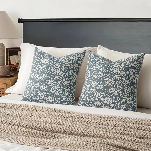 Vista 6 de MIULEE Fundas de almohada florales 18x18, juego de 2 fundas de almohada decorativas modernas de lino, fundas de almohada neutras de estilo granja