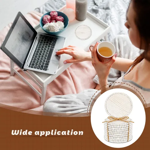 Vista 5 de Meanplan 10 posavasos de madera con cuentas, posavasos a granel para bebidas, mesa de café de 4.7 pulgadas, redondos, de granja, con cuentas