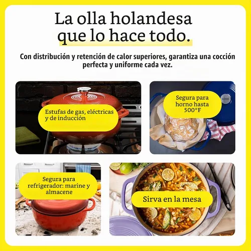 Vista 4 de Lodge - Horno holandés de hierro fundido esmaltado, 7.5 cuartos de galón, albaricoque