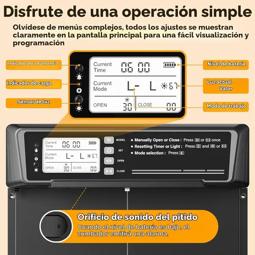 Vista 8 de Puerta automática tamaño grande del gallinero accionada solar - sensor