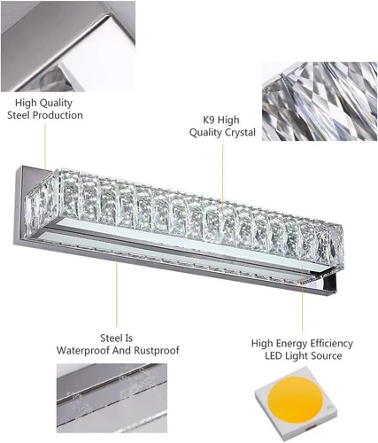 Vista 3 de Luces de tocador de cristal, accesorios de iluminación de tocador de baño sobre el espejo, lámparas LED modernas de pared hechas para acabado