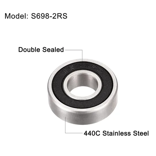 Vista 2 de uxcell Rodamiento de bolas de acero inoxidable S698-2RS 0.315 inx0.748 inx0.236 in Rodamientos sellados dobles 4 PC
