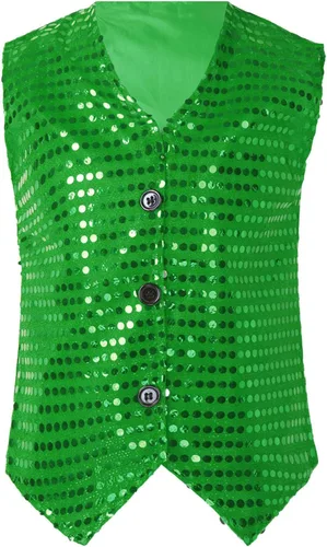 Vista 3 de ZUYPSK Chaleco sin mangas con lentejuelas brillantes para niñas y niñas, chaleco con cuello en V, hip hop, jazz, danza, actuación