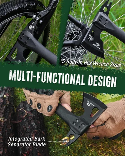 Vista 6 de MOSSY OAK Hacha de camping de 12" y hacha de supervivencia con funda Outdoor Multitool Hatchet w/ Hex Wrench Slots, Non-Slip Dual-Color Handle