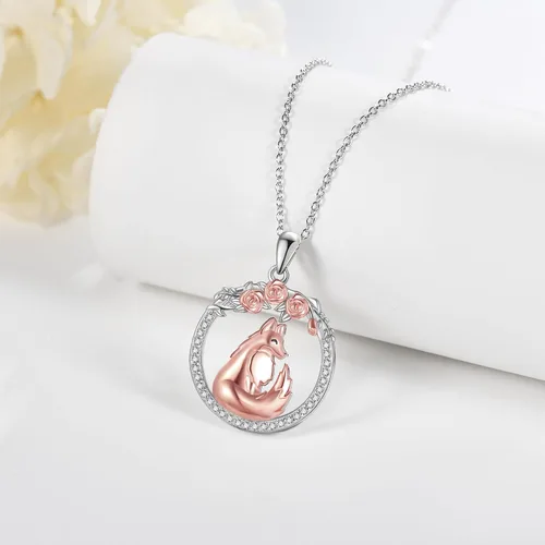 Vista 4 de EXRANQO FoxLionOtterMonkey Necklace 925 Sterling Silver Animal Pendant Necklace Jewelry Birthday Gifts for Women Girls Mother Daughter