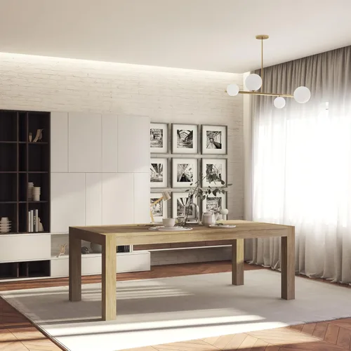 Vista 4 de Midtown Concept Vichy - Juego de mesa rectangular para patio, 9 piezas, madera de eucalipto, ideal para interiores, color marrón