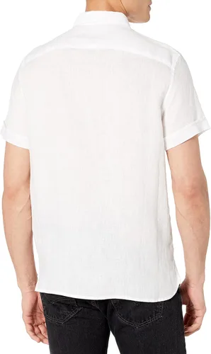 Vista 2 de Perry Ellis Camisa de manga corta con botones para hombre, 100% lino, ajuste regular (tallas S-5X)
