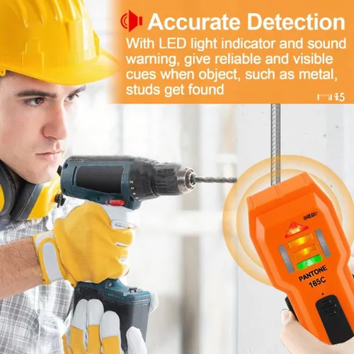 Vista 3 de Escáner de pared con buscador de pernos, sensor detector de madera y metales para pared de 3/4 de pulgada de grosor (ST102-naranja)