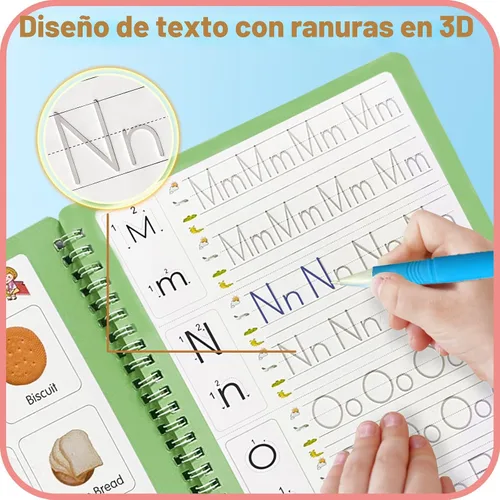 Vista 5 de Cuaderno de práctica mágica, libro de práctica de escritura reutilizable, para niños en edad preescolar de 3 a 8 años, caligrafía 9.44 x 6.29