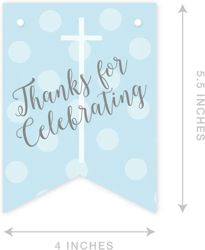 Vista 5 de Andaz Press Colección de bautismo de niño azul y gris, banderín colgante personalizado con cuerda, agradecimiento por celebrar el bautismo
