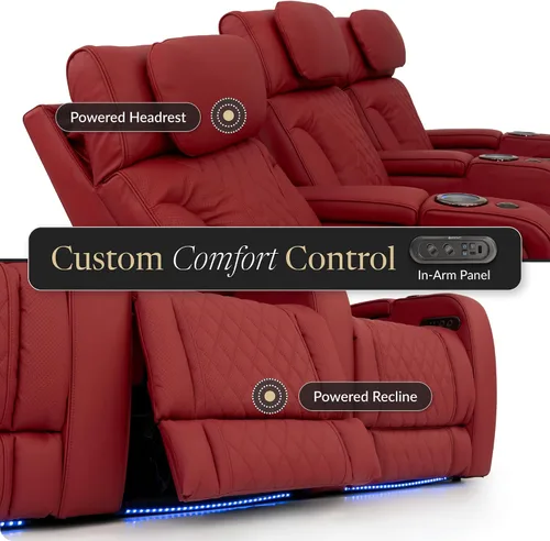 Vista 8 de Seatcraft Luminis 365 - Asiento de cine en casa (fila de 2 biplazas), color carmesí