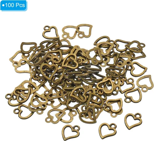 Vista 3 de PATIKIL 100 piezas de dije de corazón mini círculo de corazón colgante de metal a granel para hacer joyas, pulseras, aretes, collar