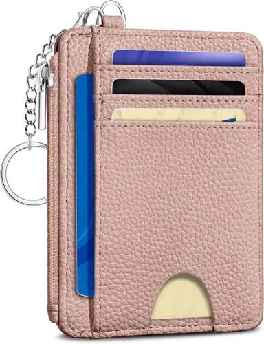 Vista 43 de Kelvoris Tarjetero pequeño para mujer, cartera delgada con bloqueo RFID, llavero con bolsillo para monedas con cremallera, bolsillo frontal