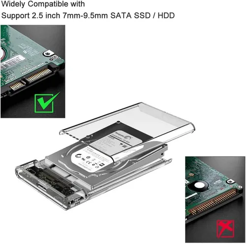 Vista 3 de Tianle Carcasa para disco duro de 2.5 pulgadas, SATA a USB 3.1 6 Gbps, caja transparente para disco duro externo sin herramientas, compatible