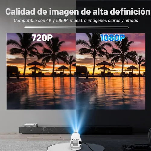 Vista 4 de FEARWIKY Mini proyector con WIFI 5G y Bluetooth, soporte 4K 1080P Proyector portátil giratorio de 180° Proyector de película de pantalla de 130