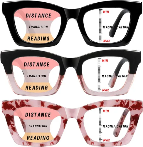 Vista 8 de Hubeye Gafas de lectura progresivas para mujer, estilo Oprah, bloqueo de luz azul, lector cuadrado multifoco
