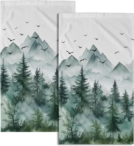 Vista 42 de Giwawa Juego de 2 toallas de mano vintage con diseño de oso y ciervo, diseño de alce y árbol, toalla de cara súper suave para baño, cocina, hombre