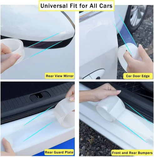 Vista 3 de QBUC - Protector de borde de puerta de coche, transparente, universal, protector de umbral de puerta de coche, protector de borde, película