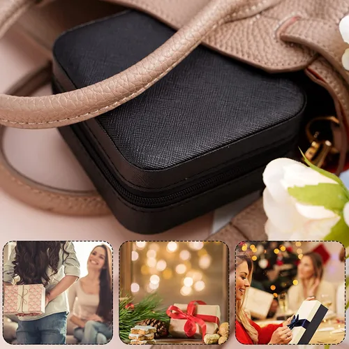Vista 6 de Neveika 2 piezas de joyería portátil de viaje mini joyero de cuero joyería anillo organizador caja de almacenamiento caja de regalo niñas mujeres