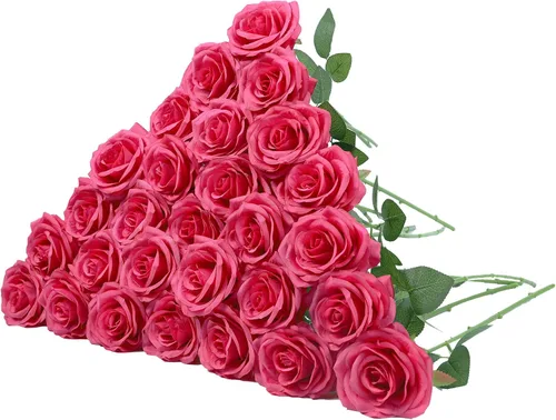 Vista 16 de LVEFIT 12 rosas artificiales de seda con tallo largo para bodas, despedidas de soltera, fiestas, decoración del hogar Blush