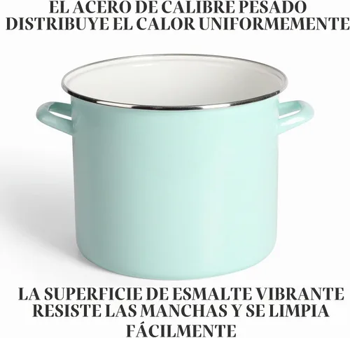 Vista 3 de Martha Stewart Thayer Olla de Caldo de 12 Cuartos de Galón Esmaltada sobre Acero Resistente a Rayones con Tapa – Azul Martha – Olla Duradera de Gran