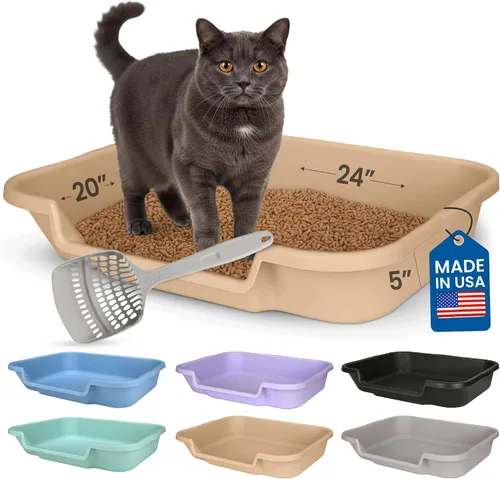 Vista 29 de KittyGoHere - Caja de arena para gatos mayores, sartén pequeña con cuchara jumbo de mango largo, caja de arena para gatos de entrada baja, ligera