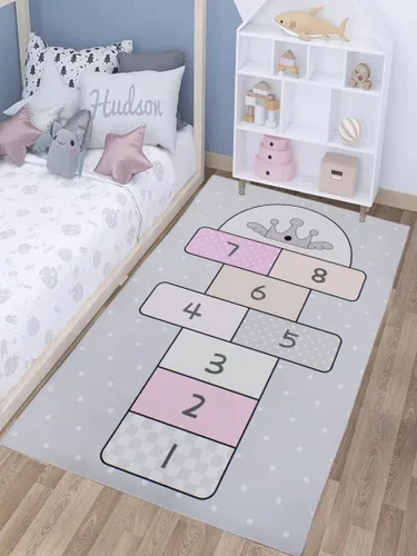 Vista 2 de Hopscotch Mat de 31 x 63 pulgadas, alfombra de juego de salto y cuenta con bonito diseño de estrella, alfombra de juego antideslizante para niños