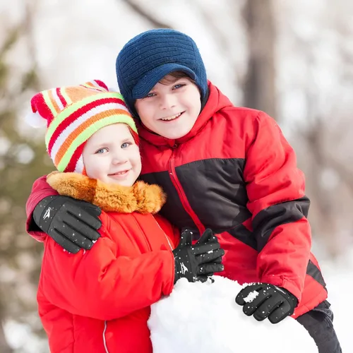 Vista 6 de Achiou Guantes de esquí para niños, guantes de nieve impermeables de invierno para niños, guantes de snowboard cálidos para pantalla táctil