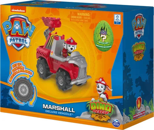 Vista 7 de PAW Patrol, Dino Rescue Marshall's Deluxe Rev Up Vehículo con figura de dinosaurio misterioso
