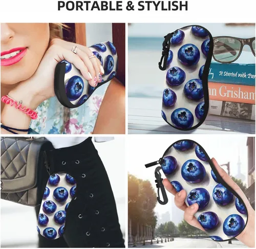 Vista 7 de Estuche para lentes de sol, diseño de arándanos, suave, delgado, ligero, de neopreno, con cremallera, organizador para mujeres y hombres
